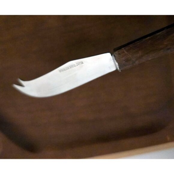 Vintage 1966 MCM Teak Serving Tray Bamboo Tile + Knife Charcuterie Never Used - Picture 4 of 5